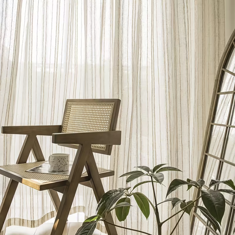 Linen Curtain Eyelet - 1Pc Simple Faux Linen Striped Sheer