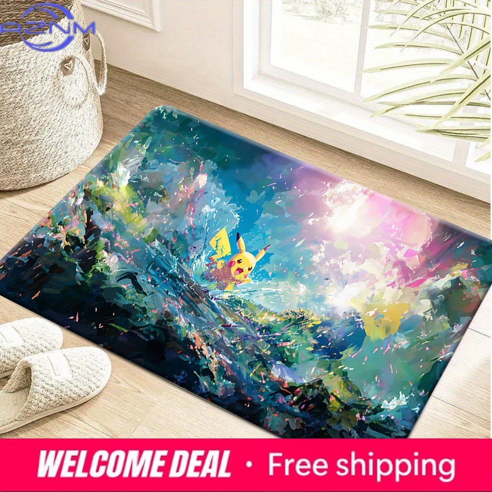 Printed Rug Abstract - Pokemon Pikachu Abstract Watercolor Landscape Print