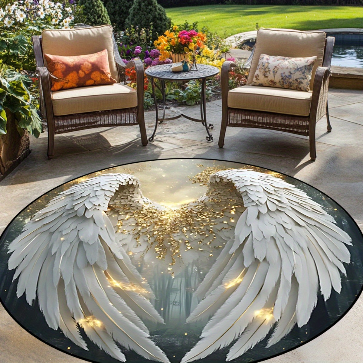 Printed Rug Abstract - Vintage Angel Wings Round Area Rug