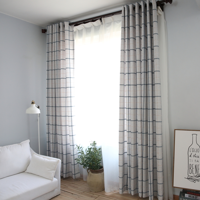 Linen Curtain Eyelet - Modern Simple Lattice Cotton Linen Cloth