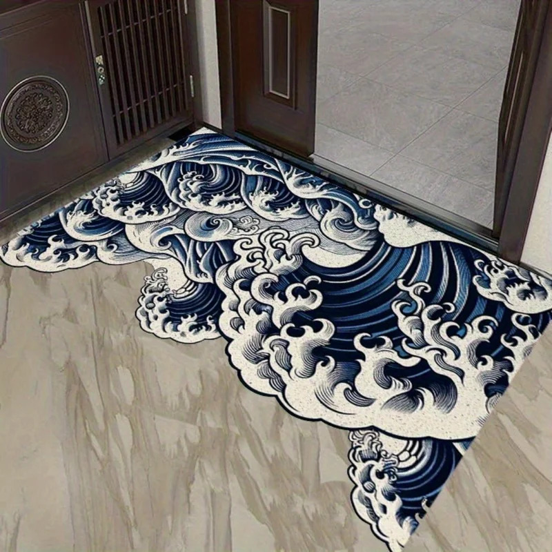 Printed Rug Abstract - VIKAMA Abstract Wavy Art Rug, Non-Slip