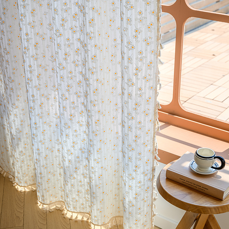 Linen Curtain Eyelet - Floral Farmhouse Curtains Semi-Blackout Living Room