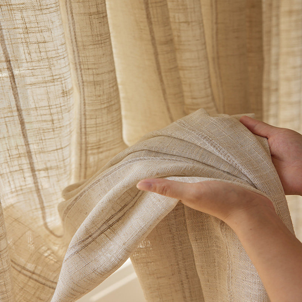 Linen Curtain Eyelet - Japanese Style Pure Linen Semi-Sheer Striped