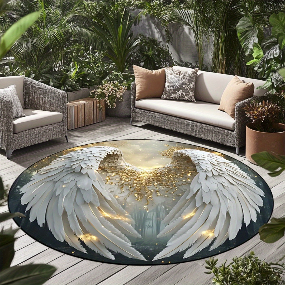Vintage Angel Wings Round Area - Printed Rug Abstract avis et prix