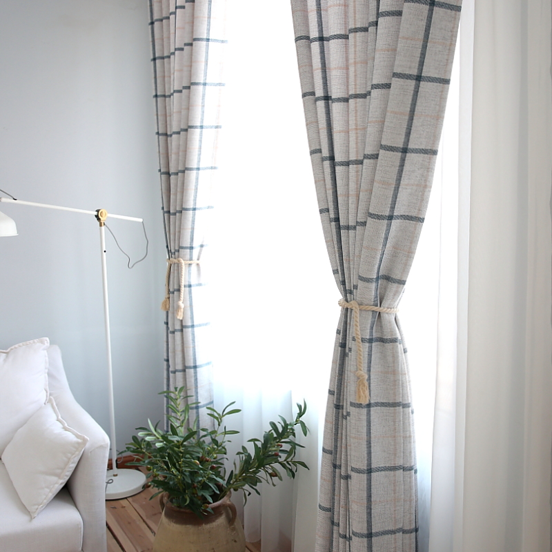 Modern Simple Lattice Cotton L - Linen Curtain Eyelet avis et prix