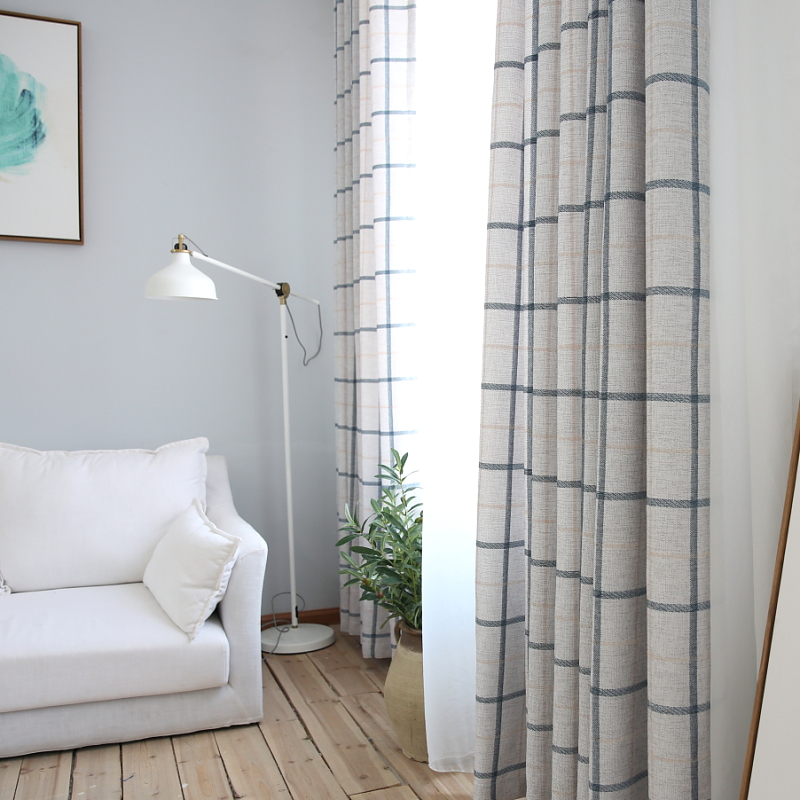 Modern Simple Lattice Cotton L - Linen Curtain Eyelet avis et prix