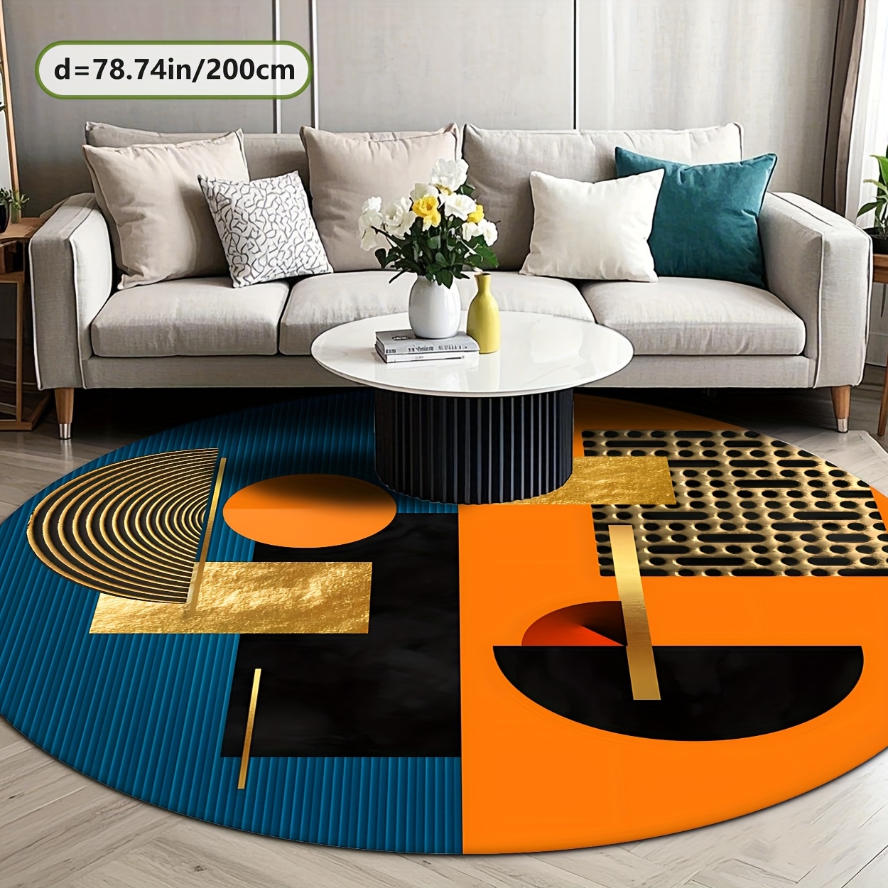Orange Blue Gold Abstract Geom - Printed Rug Abstract avis et prix