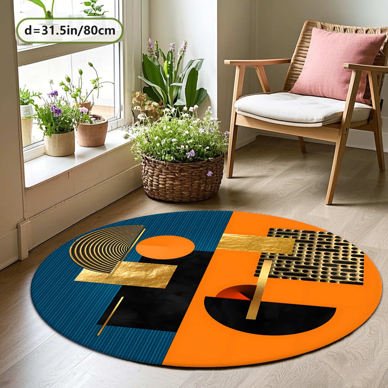 Orange Blue Gold Abstract Geom - Printed Rug Abstract avis et prix