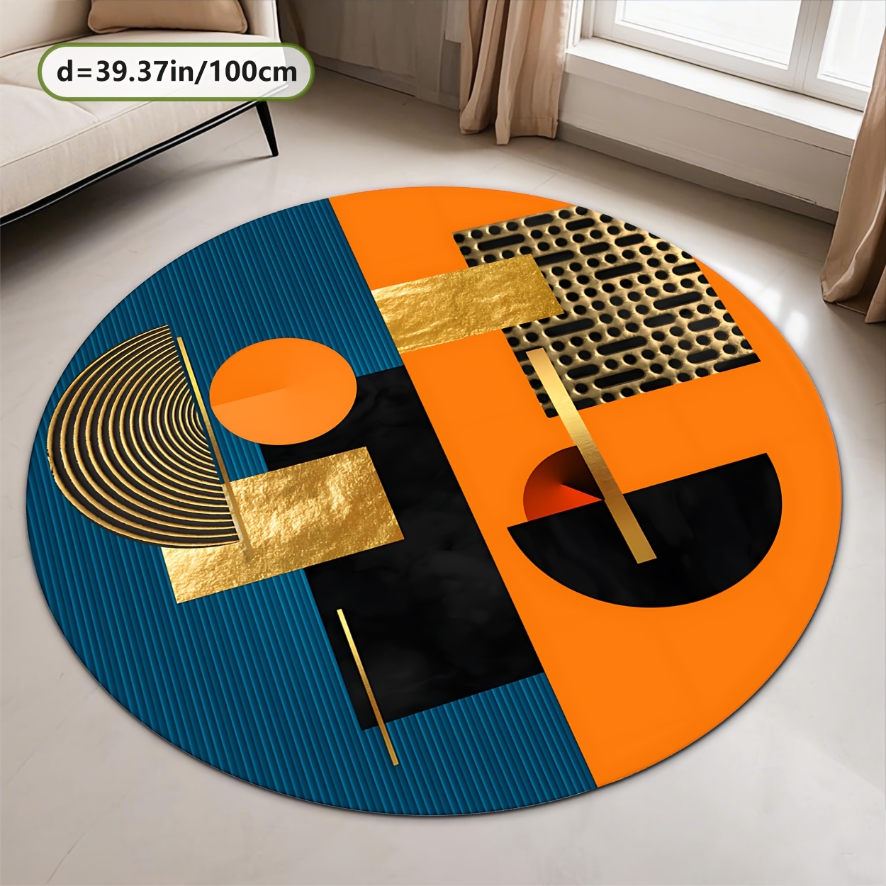 Orange Blue Gold Abstract Geom - Printed Rug Abstract avis et prix
