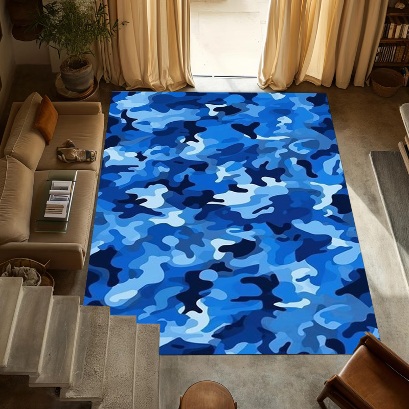 Modern Blue Camouflage Area Ru - Printed Rug Abstract avis et prix