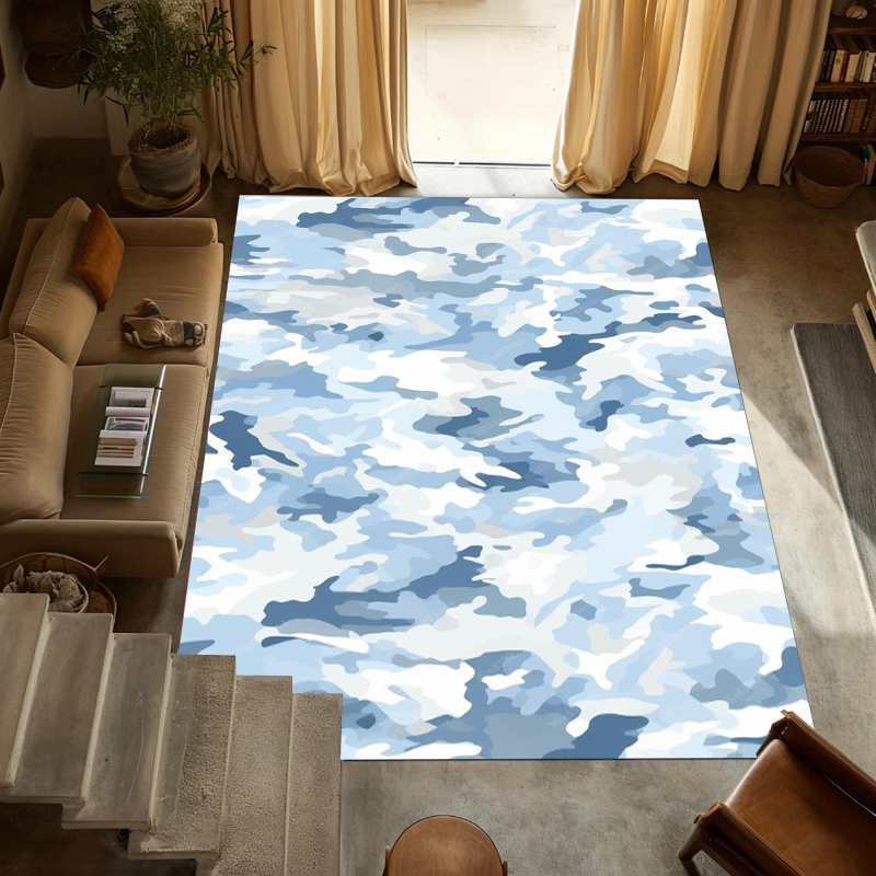 Modern Blue Camouflage Area Ru - Printed Rug Abstract avis et prix