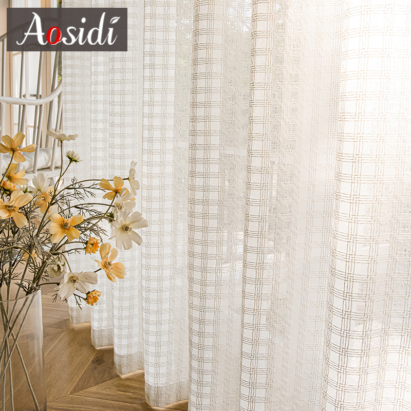 Plaid Linen Look Voilage Sheer - Linen Curtain Eyelet avis et prix