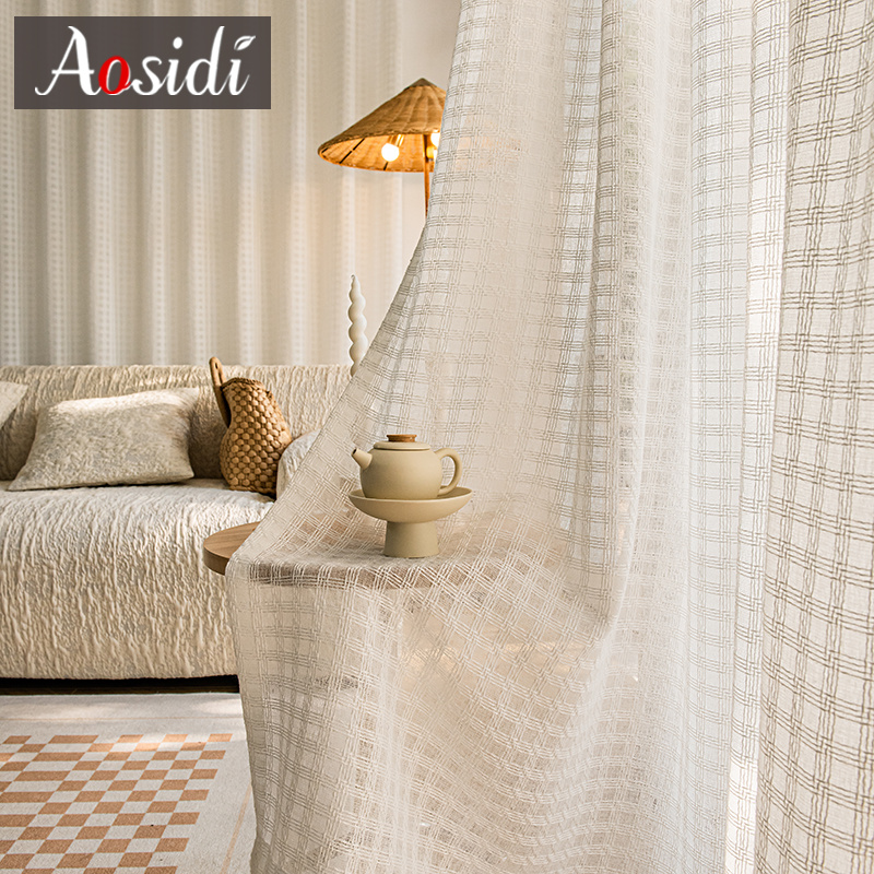 Plaid Linen Look Voilage Sheer - Linen Curtain Eyelet avis et prix
